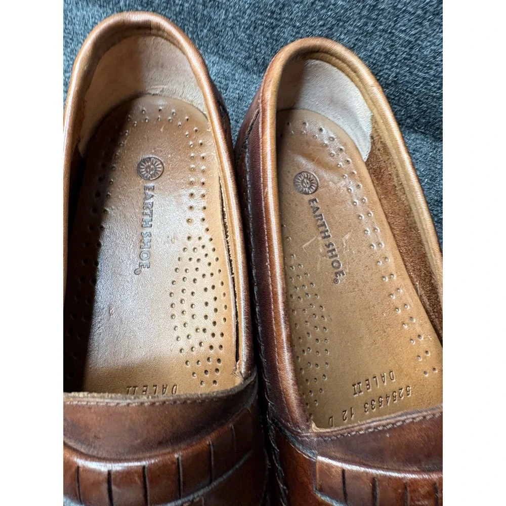 Earth Shoe Dale II Mens 12 D Brown Leather Woven Tassel Kiltie Loafers Brazil
